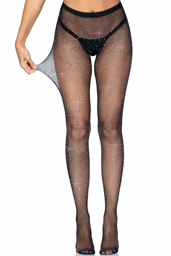 Black Lark Rhinestone Crotchless Tights Leg Avenue