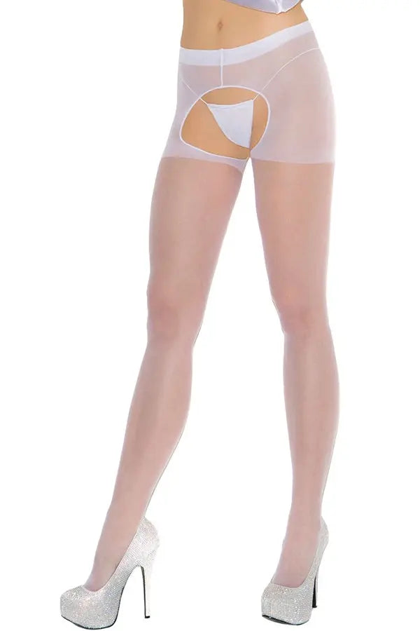White Sheer &amp; Sexy Crotchless Pantyhose Elegant Moments