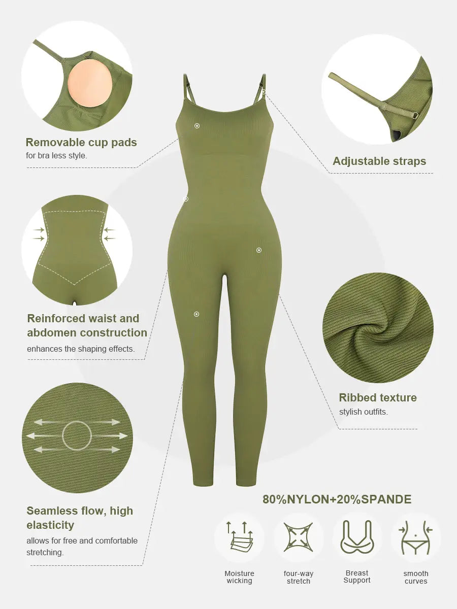 Classic Sage Ribbed Shaping Full Jumpsuit
