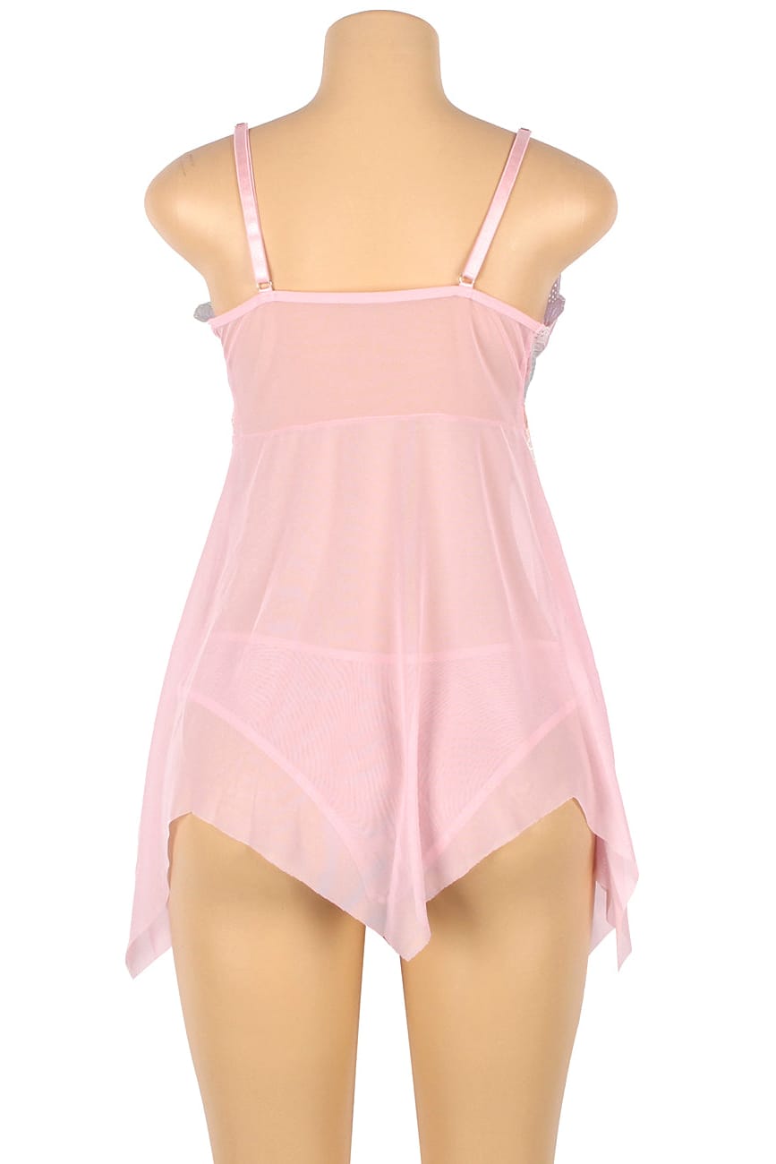 Plus Size Pink Rainbow Floral Lace Babydoll