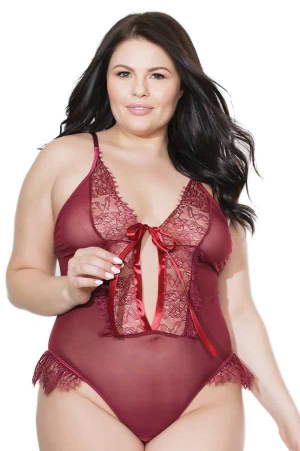 Plus Lace Crotchless Teddy