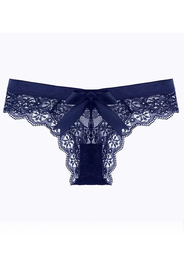 Blue Lace Cheeky Cut Panty with Bow FineToo