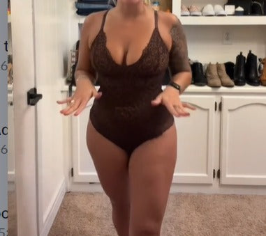 Elegant Cocoa Lace Deep V Slimming Tummy Control Bodysuit