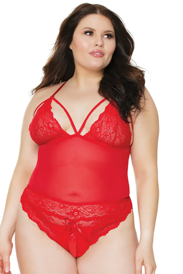 Plus Open Cup Lace Teddy