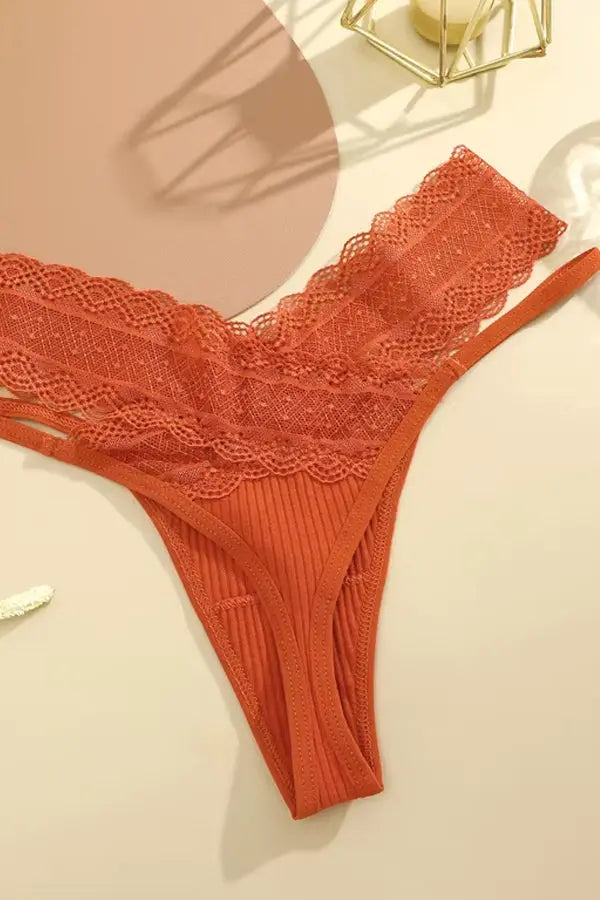 Orange Lace Strappy Thong FineToo