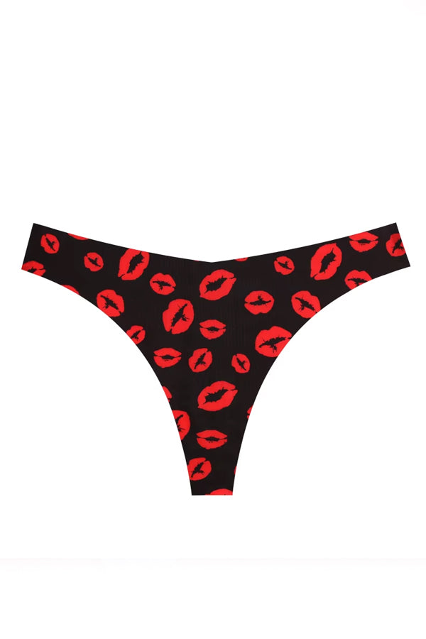 Black with Red Lips Seamless Thong FineToo