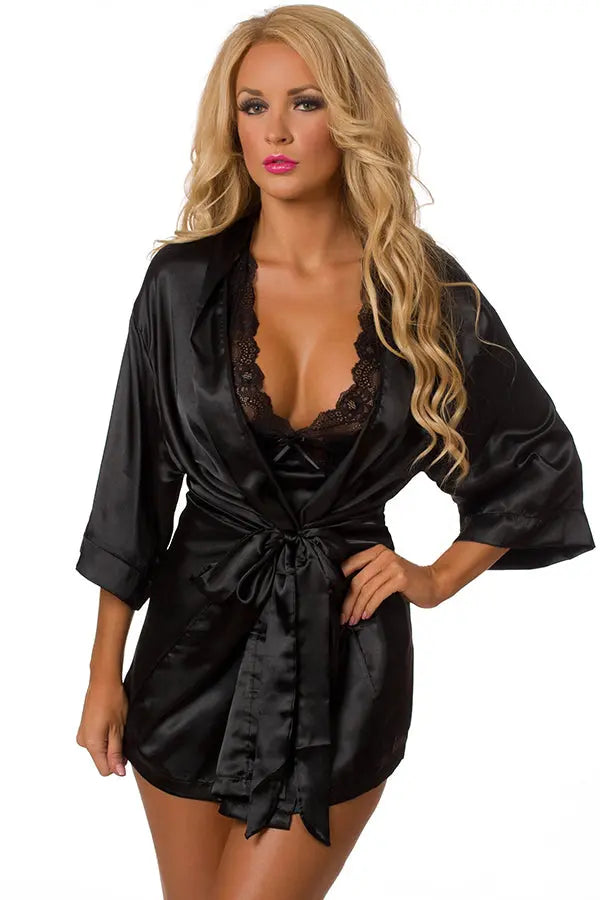 Black Midnight Romance Robe Set Velvet Kitten