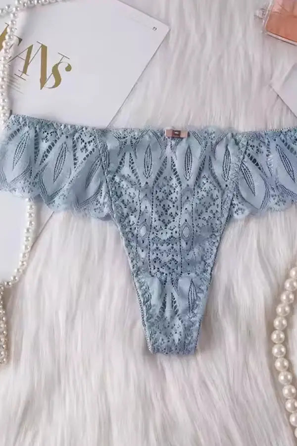 Blue Lacey Lace-Up Thong FineToo