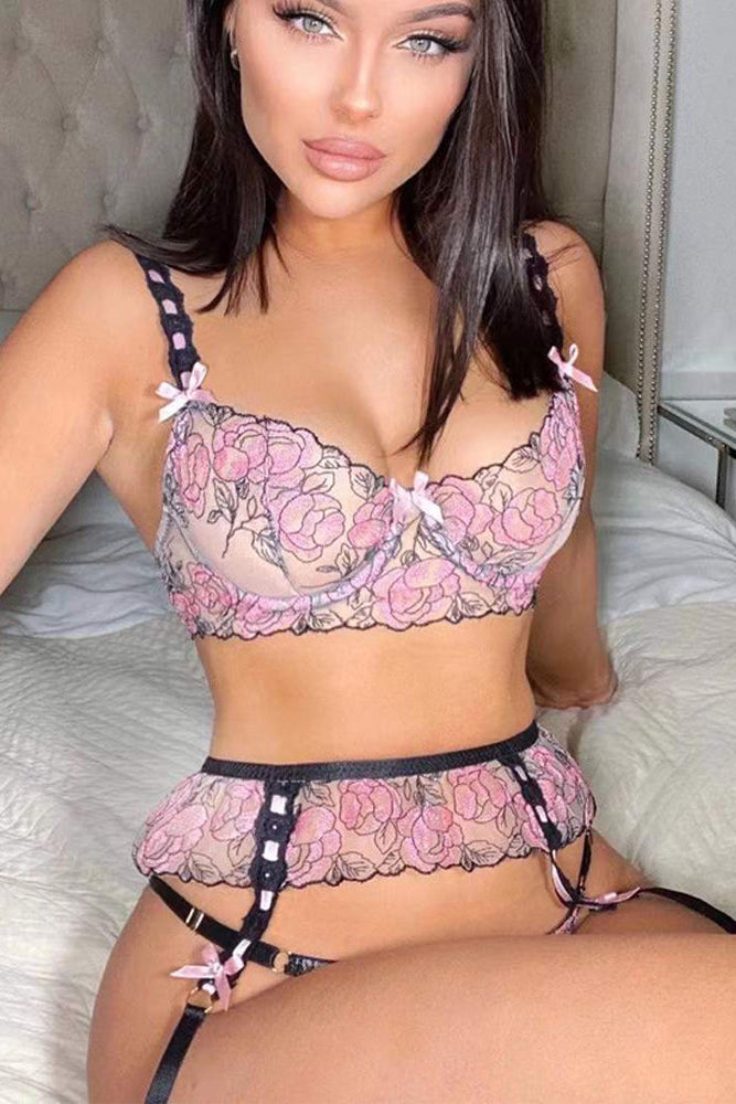 Sheerly There Floral Bra Set