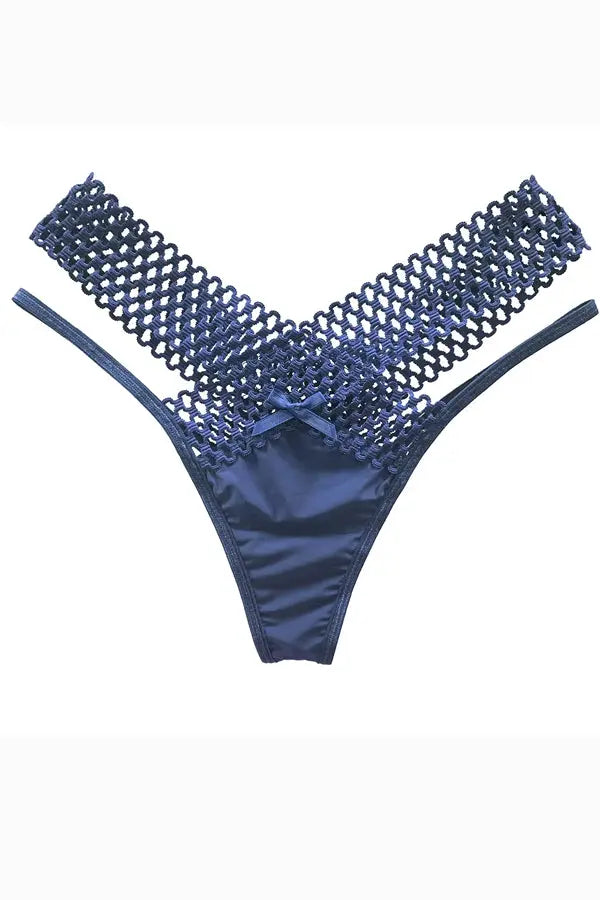 Blue Lattice Stretch Micro Bikini Panty FineToo