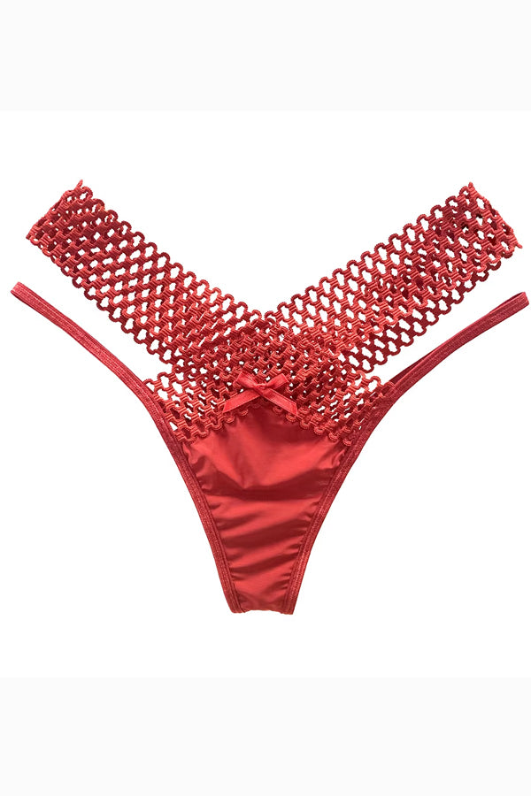 Red Lattice Stretch Micro Bikini Panty FineToo