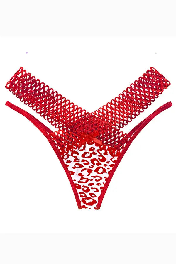 Red Leopard Lattice Stretch Micro Bikini Panty FineToo