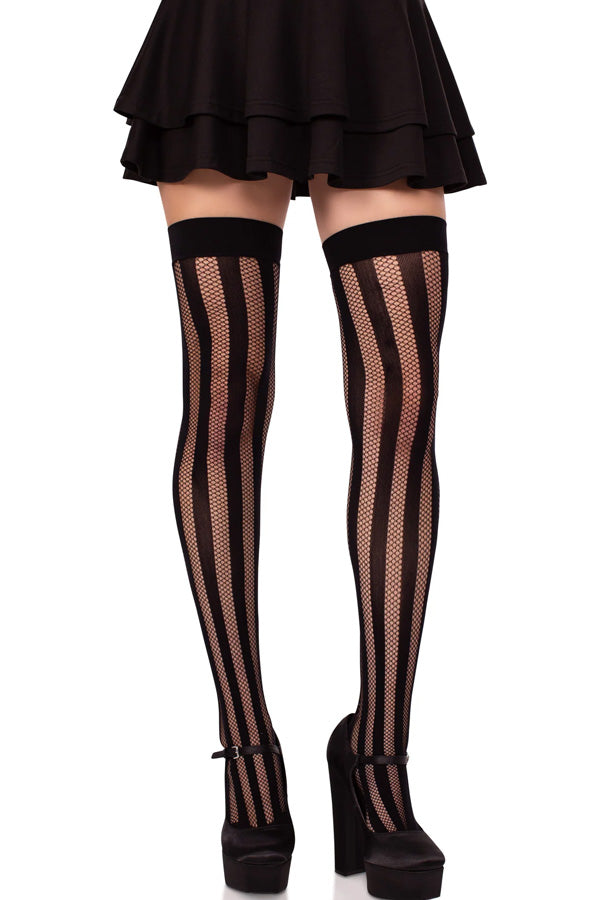 Black Striped Net Thigh Highs