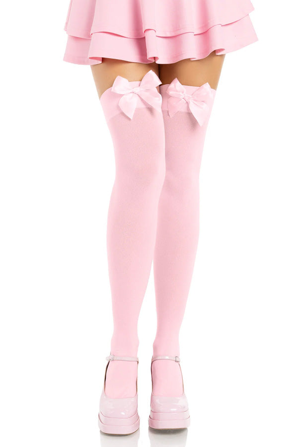 Pink Bow with Pink Opaque Thigh Highs