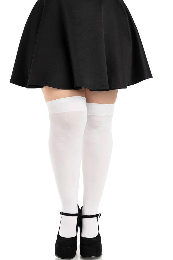 Plus Size White Opaque Thigh Highs