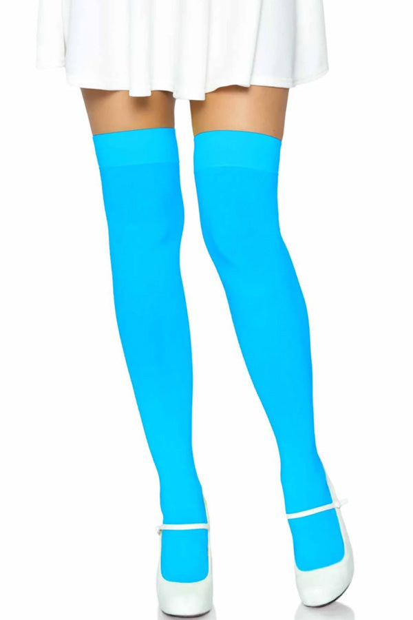 Blue Opaque Thigh Highs