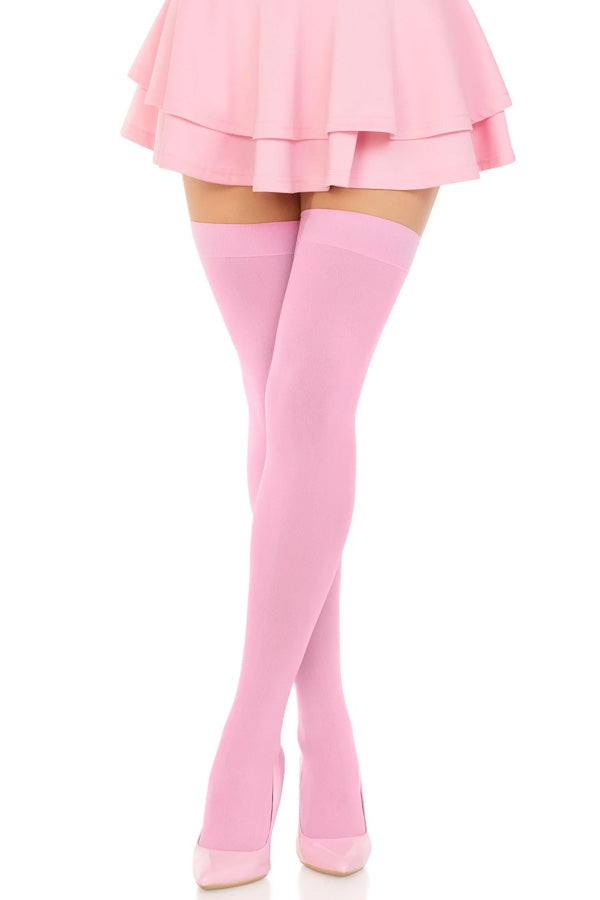 Pink Opaque Thigh Highs