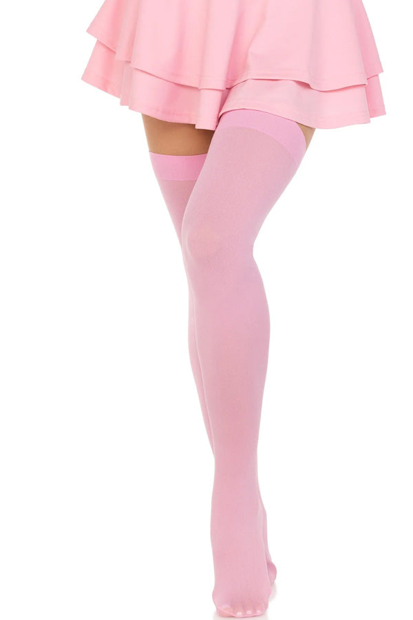 Pink Opaque Thigh Highs