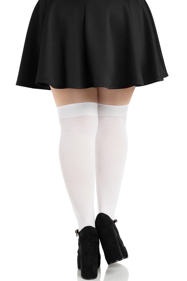 Plus Size White Opaque Thigh Highs