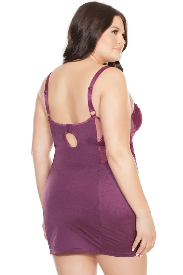 Sheer and Scalloped Lace Panel Chemise Coquette