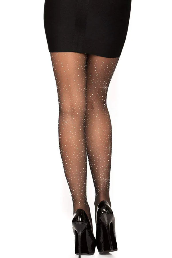 Black Petra Sheer Rhinestone Pantyhose