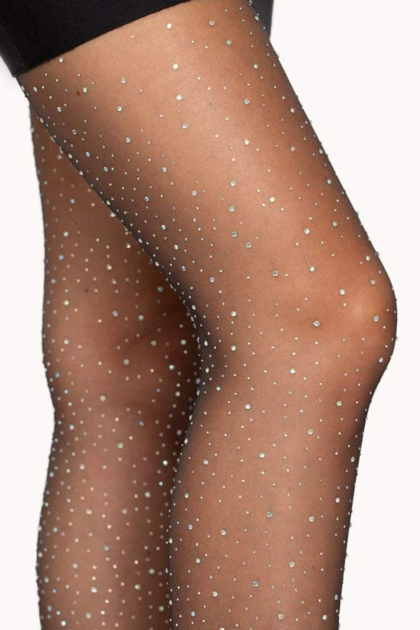 Black Petra Sheer Rhinestone Pantyhose