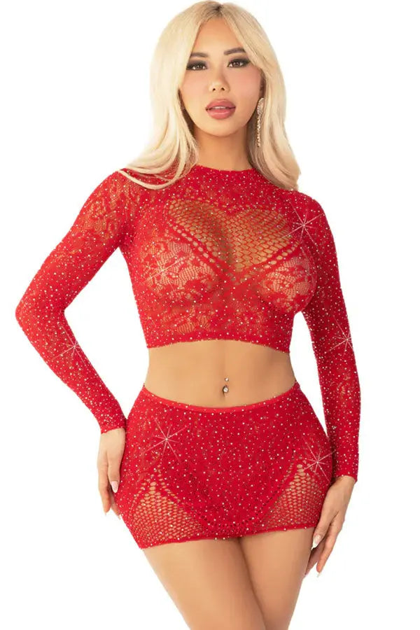 Red Wildest Dreams Crop Top and Skirt Set Leg Avenue