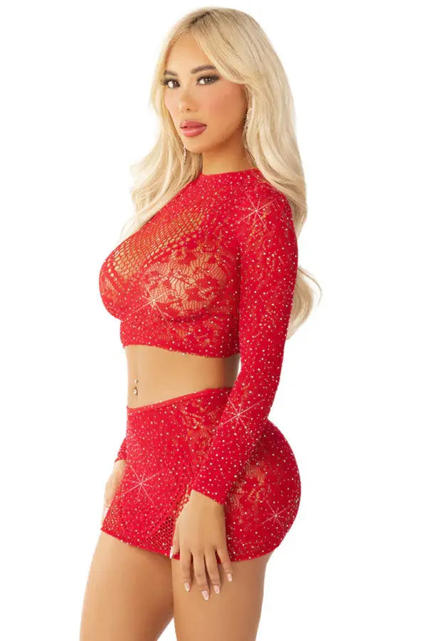 Red Wildest Dreams Crop Top and Skirt Set Leg Avenue