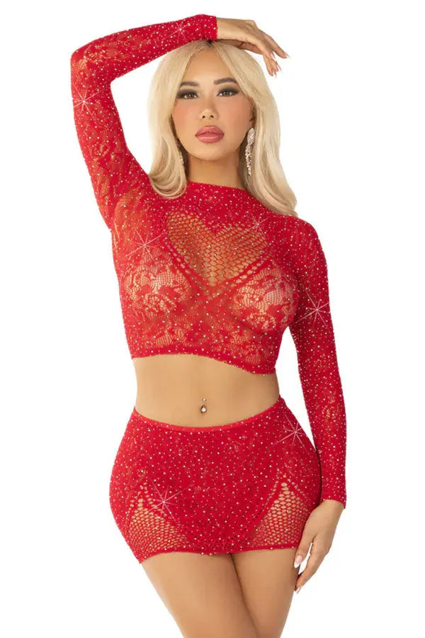 Red Wildest Dreams Crop Top and Skirt Set Leg Avenue