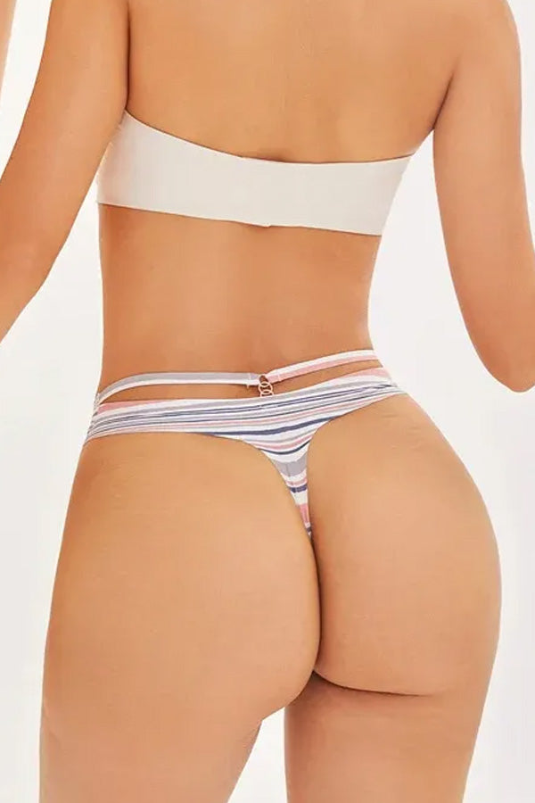 White Stripe Seamless Thong