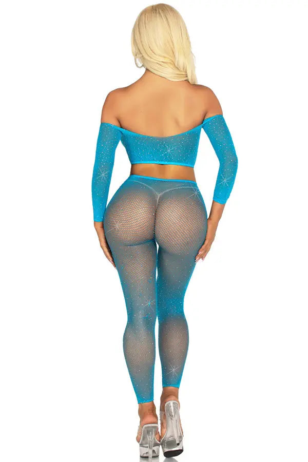 Neon Blue Captivating Crush Crop Top and Leggings Set Leg Avenue