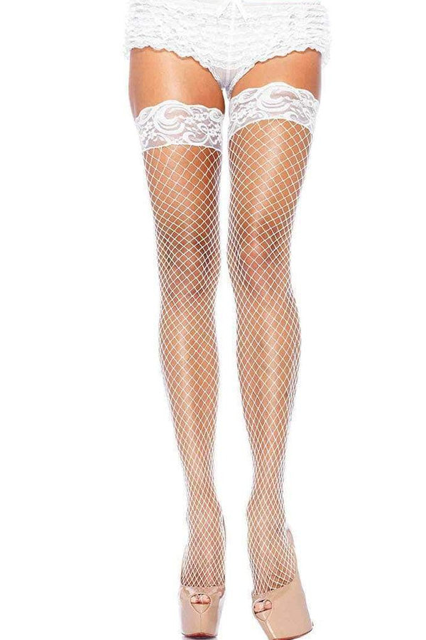 White Lace Top Net Thigh Highs