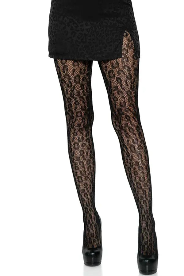 Black Leopard Net Tights Leg Avenue