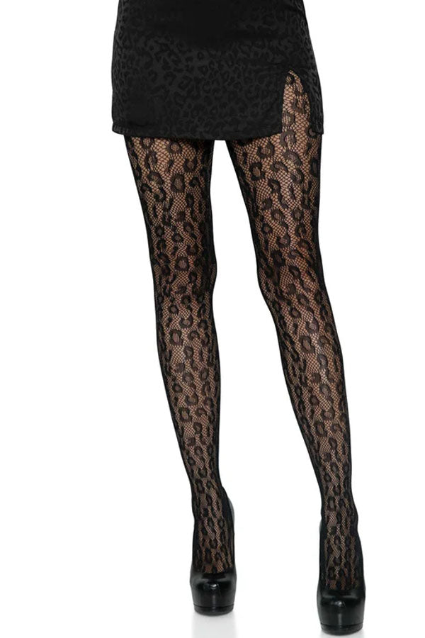 Black Leopard Net Tights