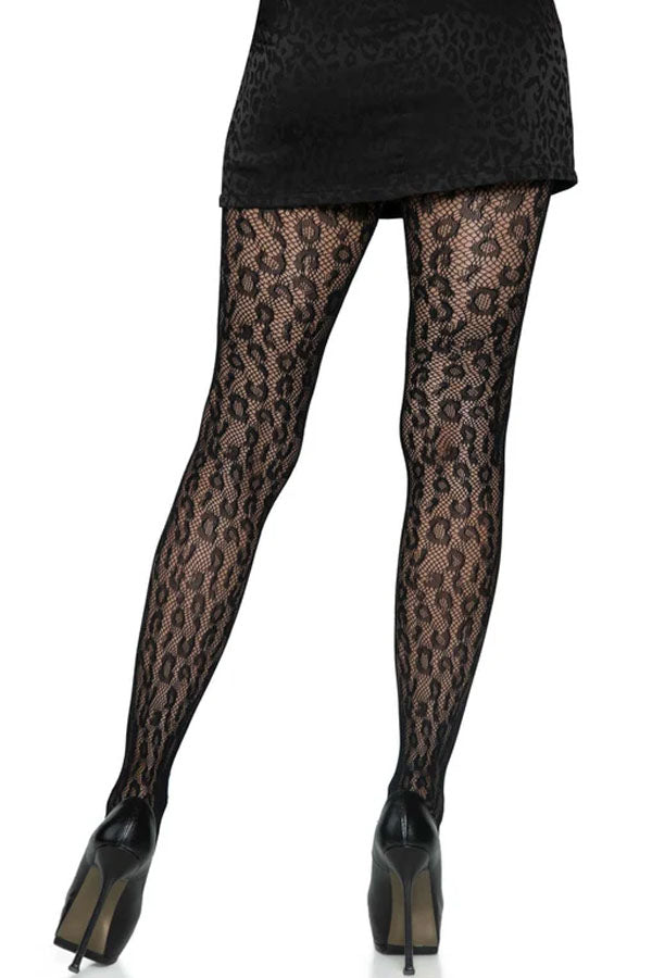 Black Leopard Net Tights
