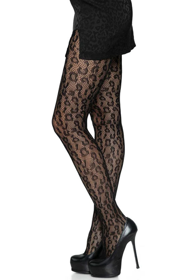 Black Leopard Net Tights