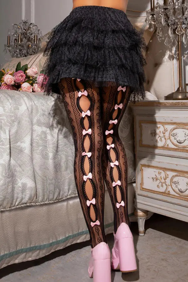 Black Sweetheart Striped Tights Leg Avenue