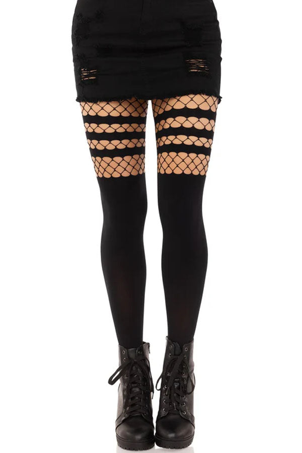 Black Ada Tights with Fishnet Accent