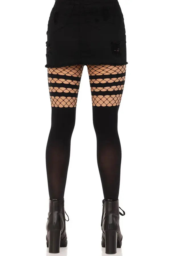 Black Ada Tights with Fishnet Accent Leg Avenue