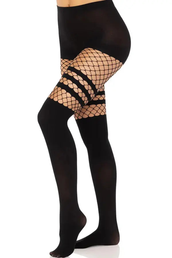 Black Ada Tights with Fishnet Accent Leg Avenue