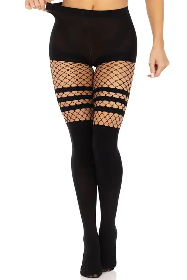 Black Ada Tights with Fishnet Accent Leg Avenue