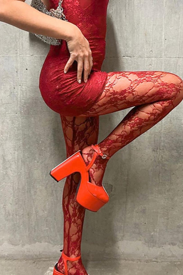 Fiery Red Lace Mini Tube Dress