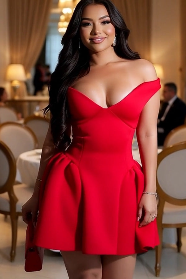 Red Off-Shoulder Corset Mini Dress