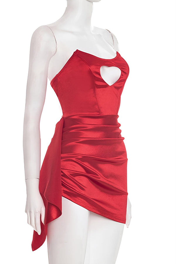 Sexy Red Satin Strapless Mini Dress