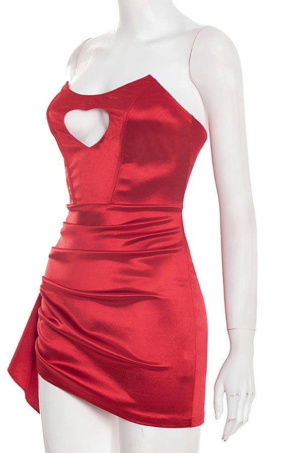 Sexy Red Satin Strapless Mini Dress