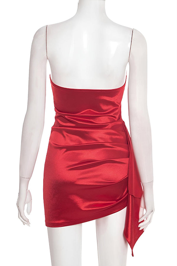 Sexy Red Satin Strapless Mini Dress