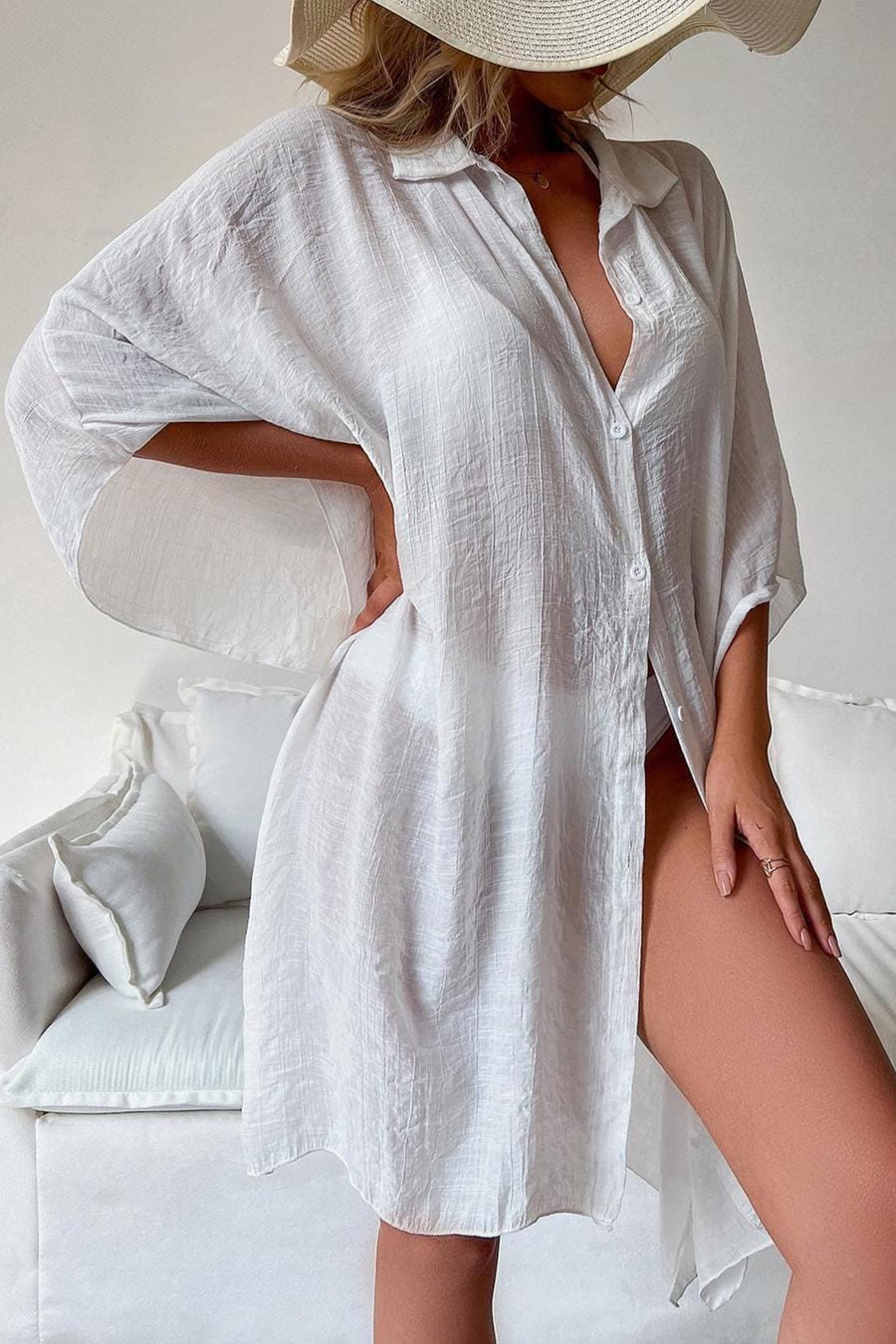 White Beach Cover Up Shirt