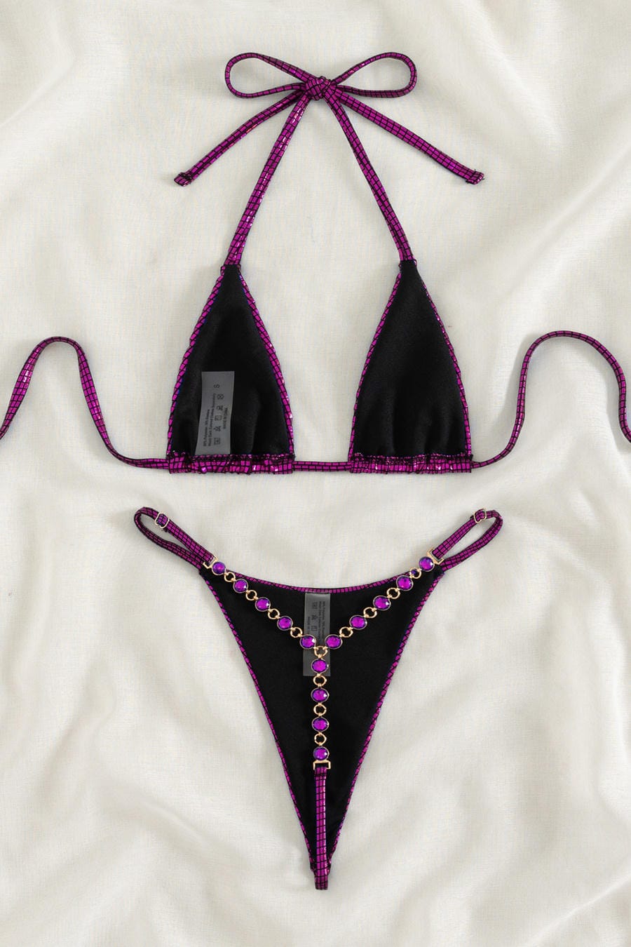 Purple Metallic Mesh Triangle Bikini Set