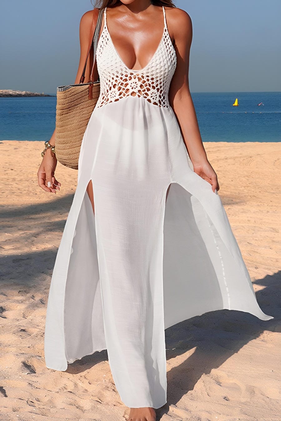 White Crochet Lace Maxi Beach Cover Up