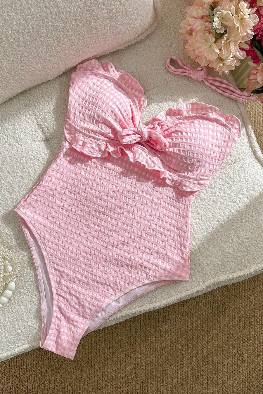 Pink Gingham Ruffle One Piece Swimsuit